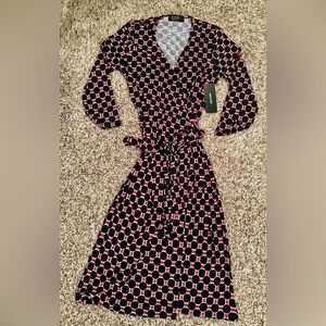 Black and Red Geometric Wrap Dress